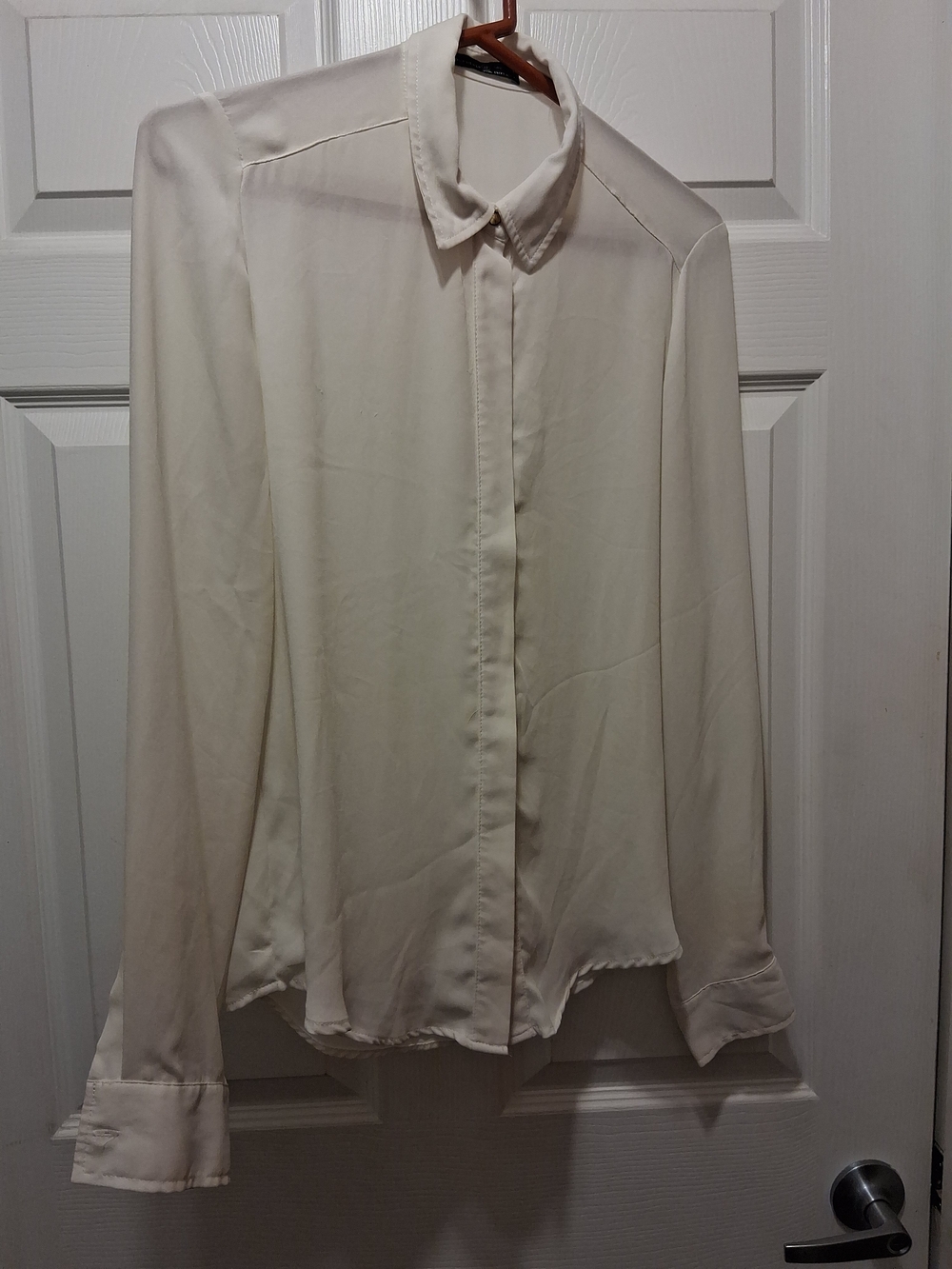 Classic Button-Down Long Sleeve Shirt Size 12 Cream Colored
